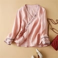 thumbnail image 4 of Women's Tops, Tees & Blouses Cotton Linen Floral Print Crew Neck Short Sleeve Boho Womens Spring Summer Shirts, 4 of 4