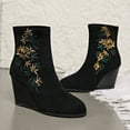thumbnail image 5 of Mepaouo Women's Wedge Boots Suede Embroidery Sock Slip on Ankle Dress Booties with Low Wedges, 5 of 8