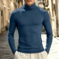 thumbnail image 2 of TOUMENY Men High Neck Top Long Sleeve Slim Fit Solid Casual Sweater Pullover Cotton Fashion Breathable Quick Dry Winter Sweater Blue XL, 2 of 7