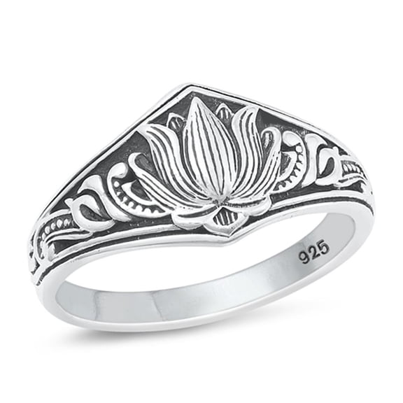 Promise Oxidized Lotus Ring .925 Sterling Silver Band Jewelry Female Male Unisex Size 5