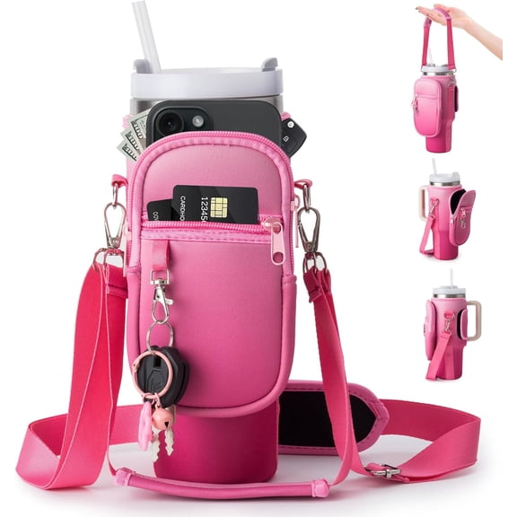 Water Bottle Carrier Bag with Phone Pocket for Stanley Cup 40/30oz,Insulated Neoprene Water Bottle Holder Cross-boday Bag with Adjustable Shoulder & Handheld Strap Stanley Cup Accessories