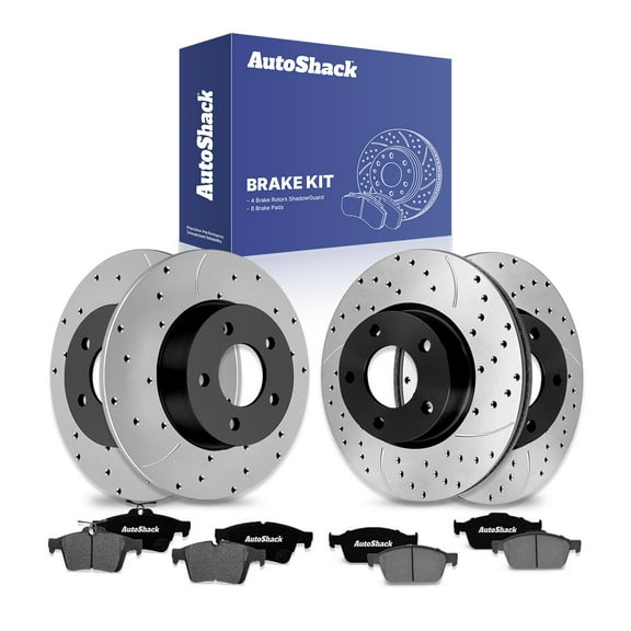 AutoShack Front Vented & Rear Solid Drilled & Slotted E-Coated Brake Rotors   Ceramic Pads 12-PC Brake Kit Replacement for 2005-2012 Mazda 3 2009-2010 Mazda 3 Sport ShadowGuard