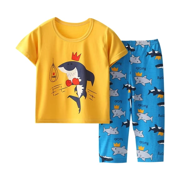Odeerbi 1-11 Años Niños Niñas Conjunto de Verano de Algodón de Manga Corta Con Capris Y Pijama de Dos Piezas Estampado
