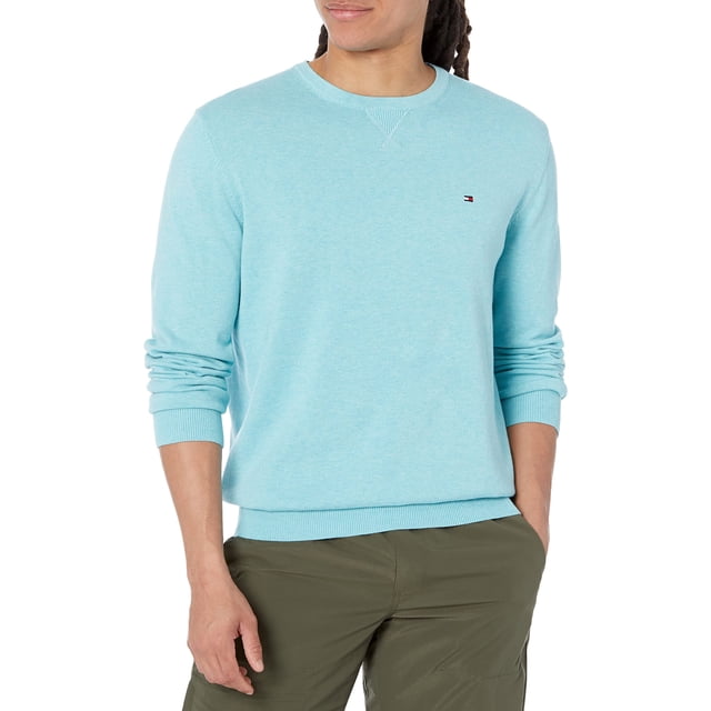 Jersey Tommy Hilfiger liso con cuello redondo para hombre, azul claro S
