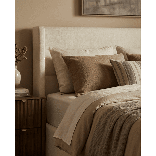 Aykah Zir Double Size Bed Frame with Storage, Upholstered Heaboard