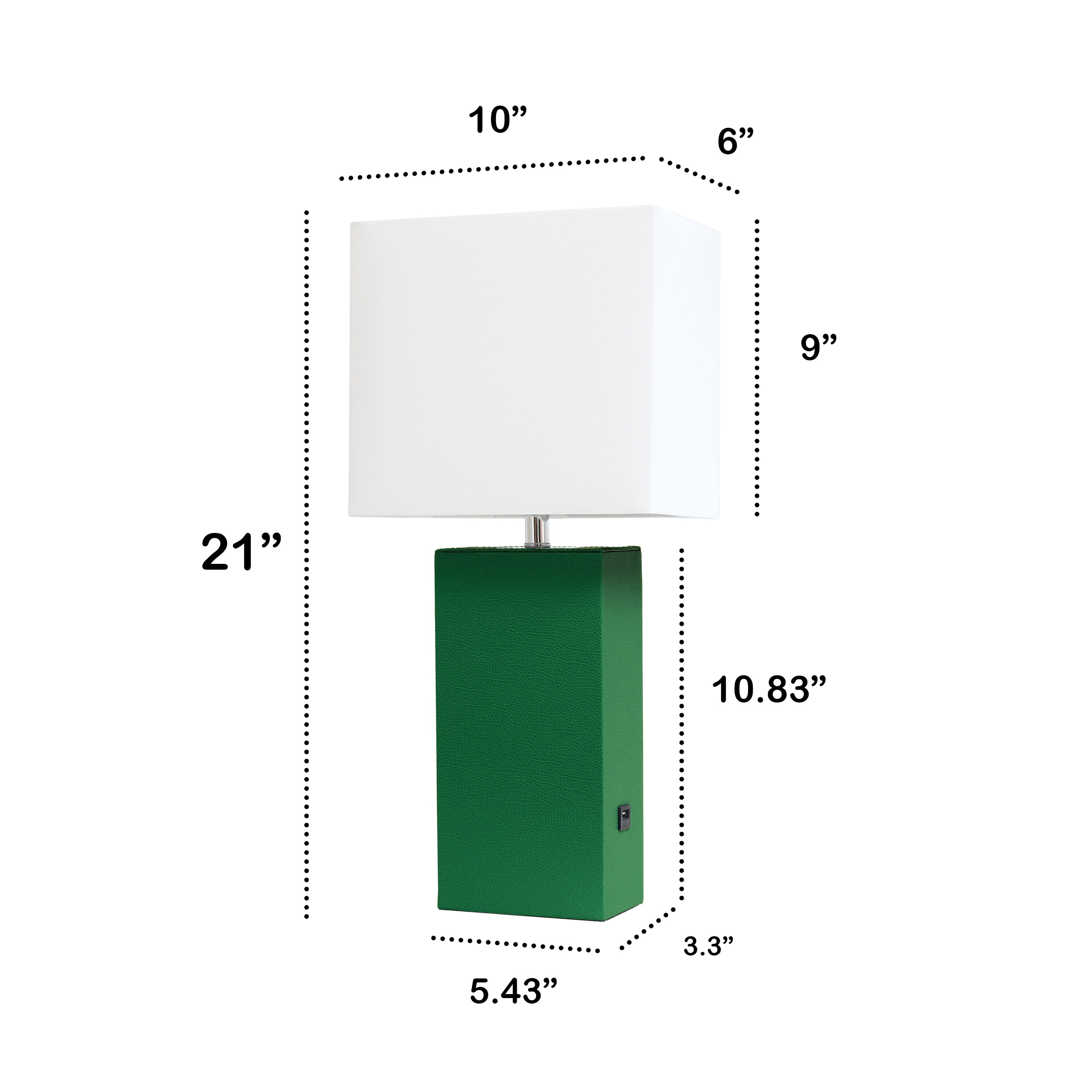 Lalia Home 21" Leather Modern Bedside Table Lamp with USB Port and LED Bulb, Green