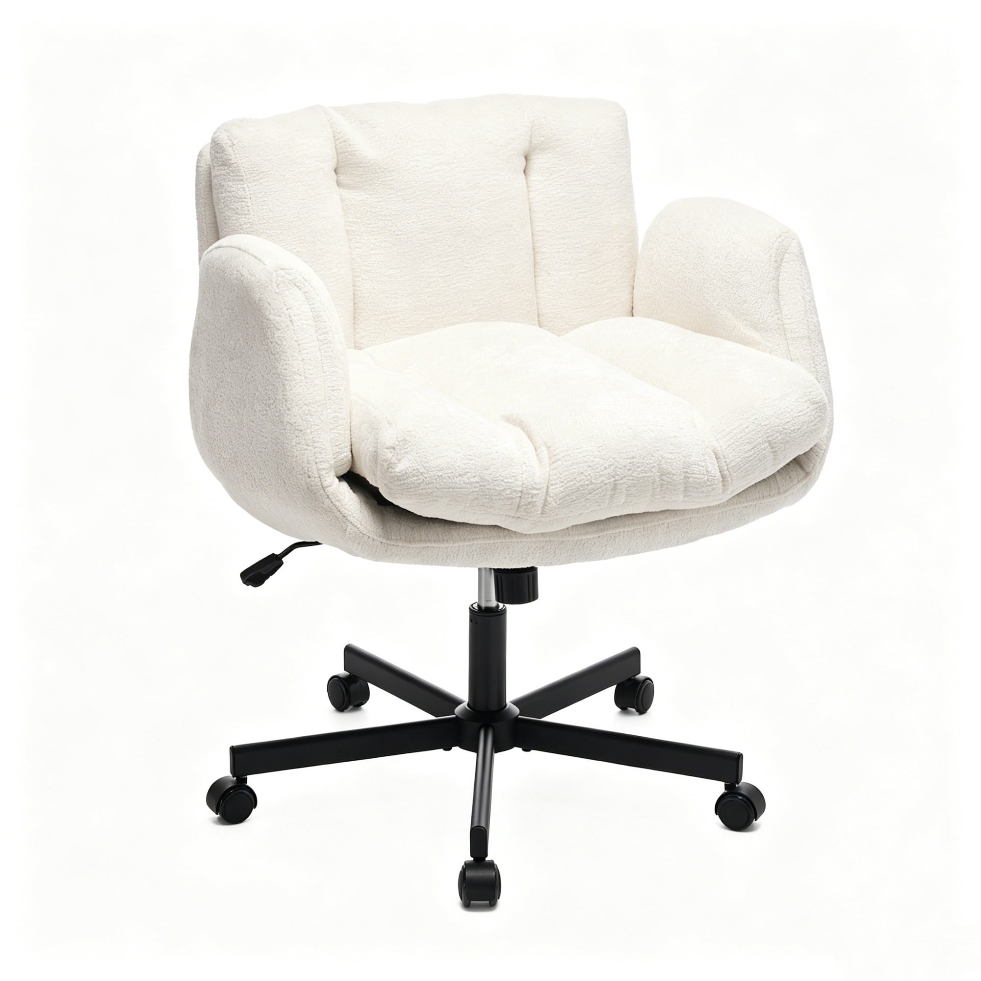 Modern Chenille Swivel Office Chair, Height Adjustable Task Chair with Convertible Armrests, Double Cushioned Desk Chair for Home Office, Vanity & Living Room