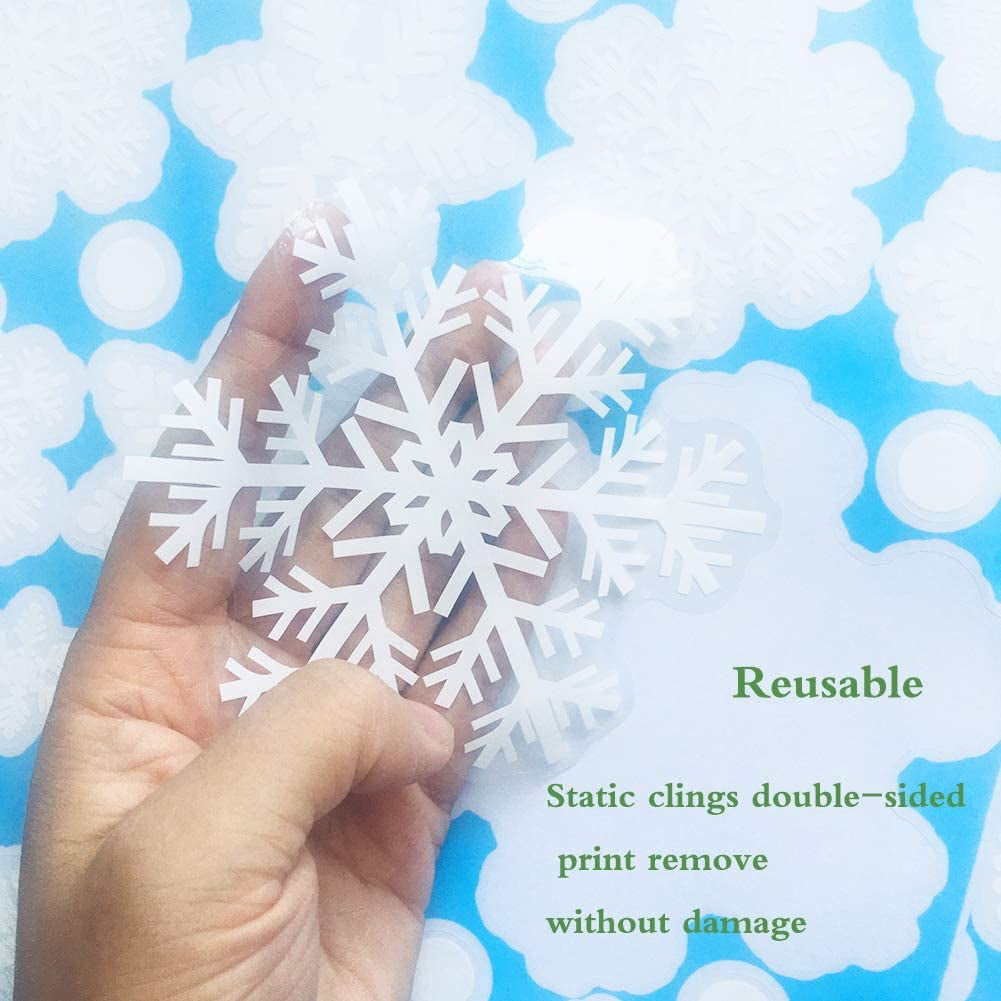 155Pcs Christmas Snowflakes Window Clings Decals Decorations White Christmas Window Stickers Winter Wonderland Decorations for Christmas Party