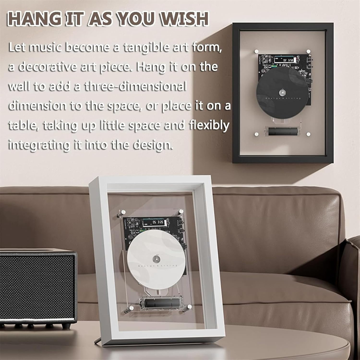 Wall Mounted CD Player, Music Frame CD Player, W/Remote Control, 5.0 Bluetooth/3.5mm AUX Output, Without Speakers, Home/Corridor/Office/Wall Decor,Black