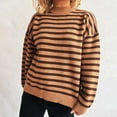thumbnail image 4 of Women Contrast Striped Pullover Sweater 2025 Fall Outfits Oversized Crew Neck Knit Jumper Tops, 4 of 5
