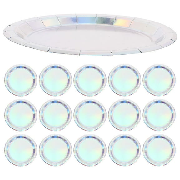 WHAMVOX  30 Pcs Themed Iridescent Party Plates Disposable Paper Tray