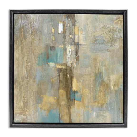 Stupell Industries Contemporary Gold Abstract with Blue Black Floating Frame Canvas Art, 18 x 18, by Justin Turner