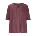 thumbnail image 5 of Lixiuxyad A Plain Colored Casual Top With Puffed Sleeves And A V Neck Five Quarter Sleeve T Shirt For Ladies Dressy Casual,Purple L, 5 of 7
