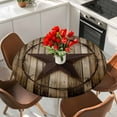 thumbnail image 2 of Western Star Retro Fitted Tablecloth with Elastic Edged, Round Table Cloth for Dining Table, Vintage Brown Wood Barn Waterproof Oil Proof Table Cover for Indoor Outdoor 55"-60", 2 of 9
