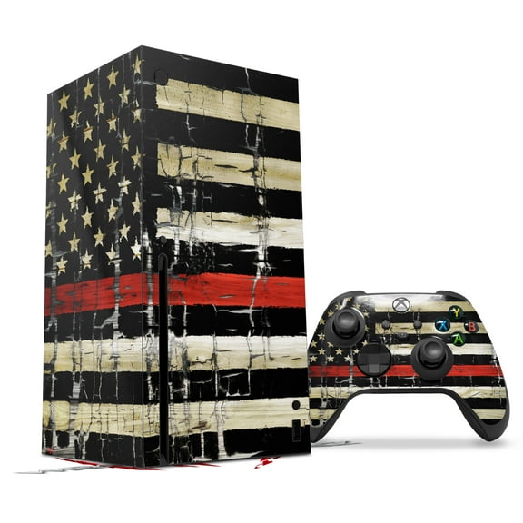 WraptorSkinz Skin Wrap compatible with the 2020 XBOX Series X Console and Controller Painted Faded and Cracked Red Line USA American Flag (XBOX NOT INCLUDED)
