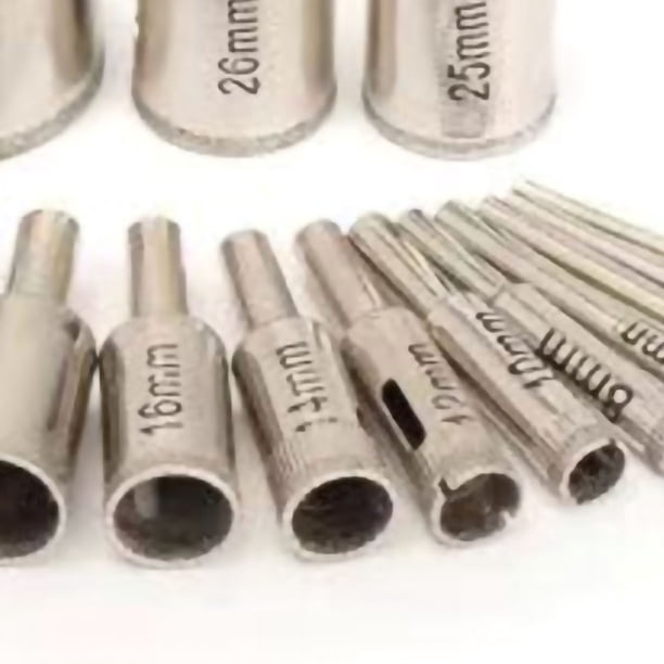 Juego de 15 brocas de diamante para sierra de corona, incisivas y universales para galvanoplastia, para vidrio, 3, 4, 5, 6, 8, 10, 12, 14, 16, 18, 20, 22, 25, 26 y 42 mm