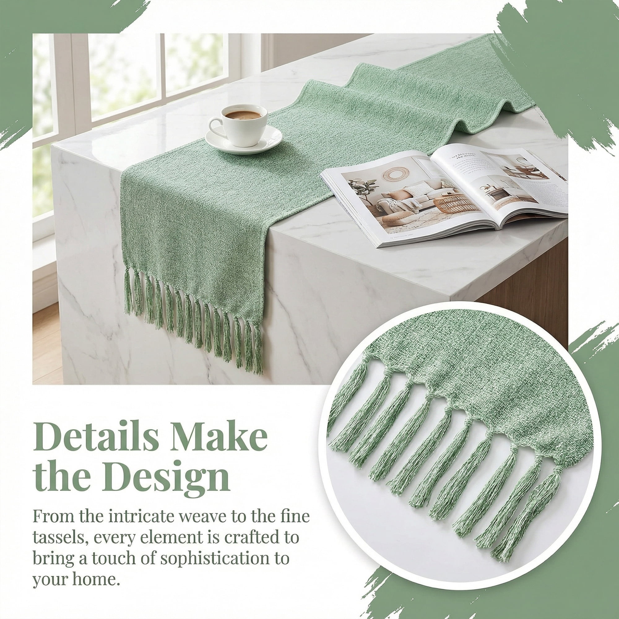 Unique Bargains Birthday Decorations Table Runner with Tassels Green 13x72in