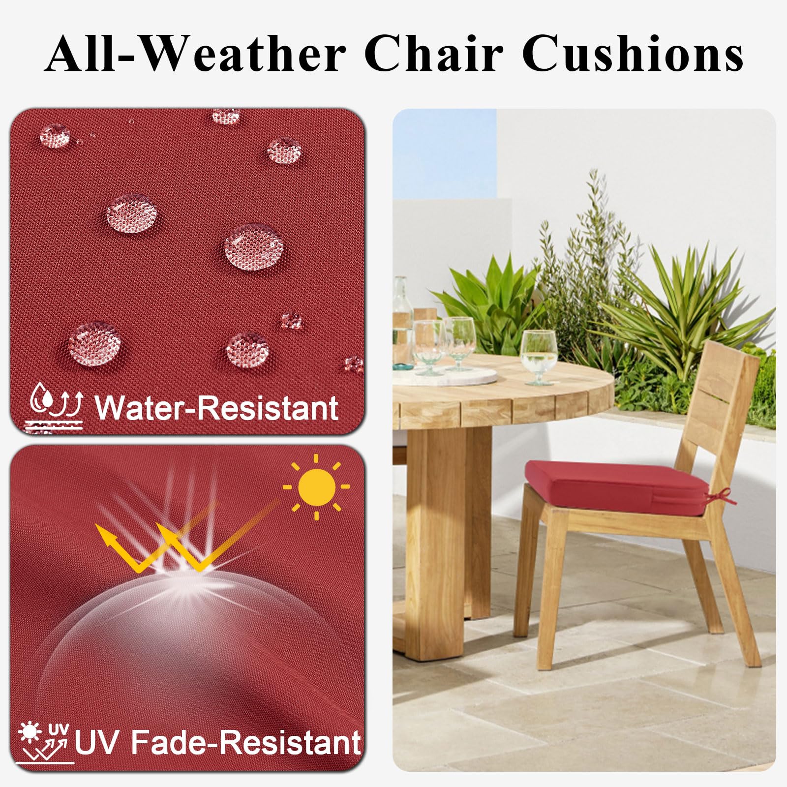 Outdoor Chair Cushions for Patio Furniture, Waterproof Patio Chair Cushions Set of 2, Indoor/Outdoor Round Corner Chair Seat Cushion with Ties, 18"x18"x3", Blue