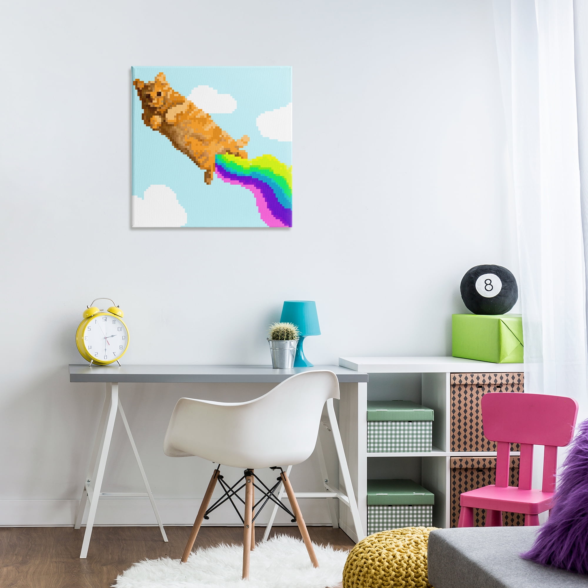 Stupell Industries Flying Rainbow Pixel Cat Animals Painting Wrapped Canvas Art Print Wall Art, 24 x 24