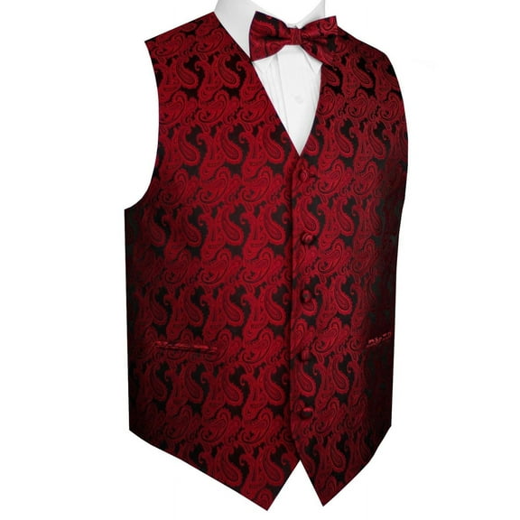 BEST TUXEDO Men's Formal, Prom, Wedding, Homecoming, Tuxedo Vest, Bow-Tie & Pocket Square Set in Apple Paisley - XS