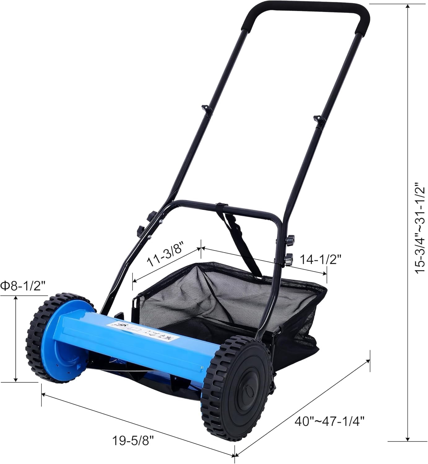 Elleree 14-Inch Push Reel Lawn Mower, 5-Blade Manual Lawn Mower with Grass Catcher for Courtyards Yard & Garden Grass Cutting