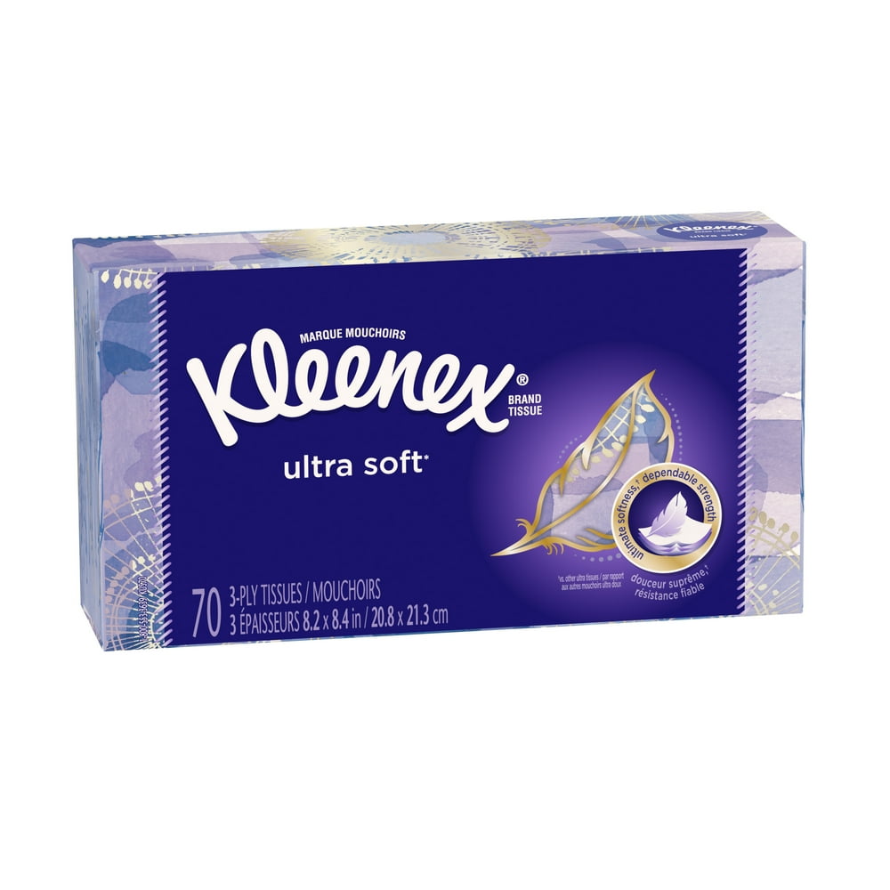 Kleenex Ultra Soft Facial Tissue, White, Flat Box, 70 Sheets Walmart