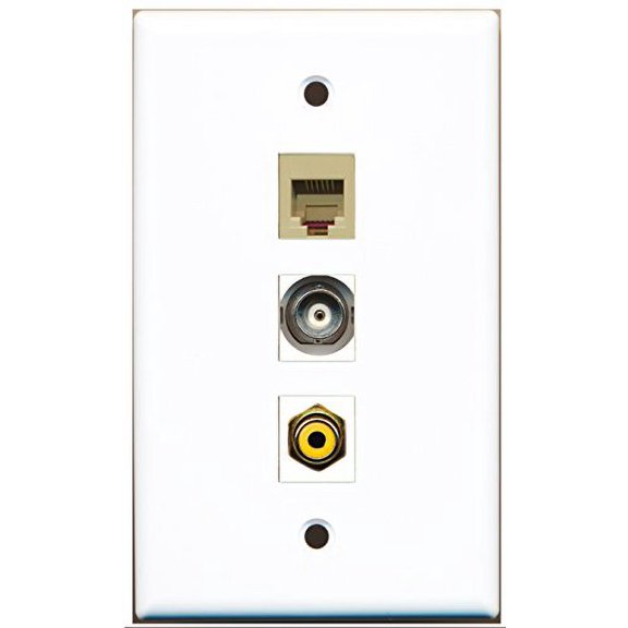 RiteAV - 1 Port RCA Yellow and 1 Port Phone RJ11 RJ12 Beige and 1 Port BNC Wall Plate