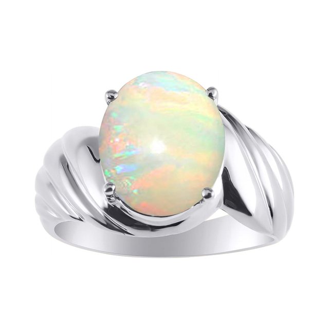 RYLOS Bagues pour Femmes Bague en Or Blanc 14K Style Designer Classique Ovale 12X10MM Bague Solitaire Pierre Précieuse Opale Exotique Bijoux Africains pour Femmes Taille 9
