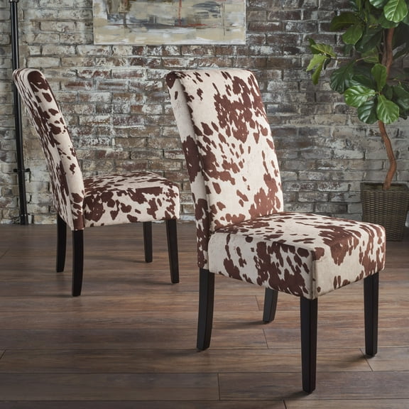 Noble House Contemporary Milk Cow Velvet Dining Chairs, Set of 2, Espresso