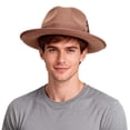thumbnail image 3 of BadPiggies Fedora Hat for Men and Women Short Brim Roll Up Cowboy Hats with Feathers (Khaki), 3 of 9