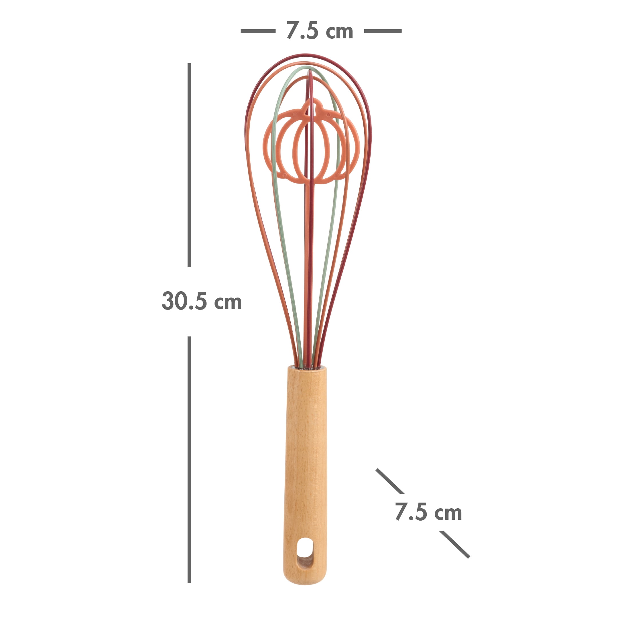 Way-to-Celebrate 12-inch Silicone Whisk, Pumpkin Character, Orange, Green and Red