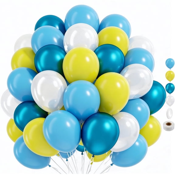 Blue Yellow Balloons Set, 60 PCS 12 Inch Blue Yellow and White Balloons for Wedding Birthday Party Decorations