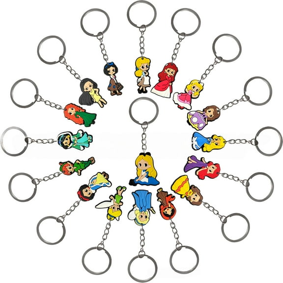 17 Pcs Keychain Princess Party Favor Cute Keychain Kids Birthday Party Favor Keychain Backpack Keychain School Carnival Rewards Decoration Supplies