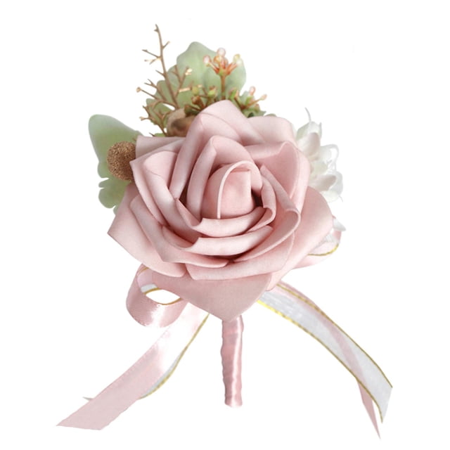 Pulsera de ramillete de rosas, ramillete de muñeca, pulsera de flores de cinta, boutonniere de rosas para A-Pink-Cofre