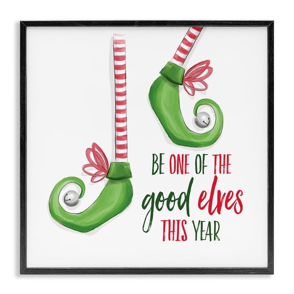 Stupell Industries Festive Be A Good Elf Quotes and Sayings Painting Black Framed Art Print Wall Art, 12 x 12