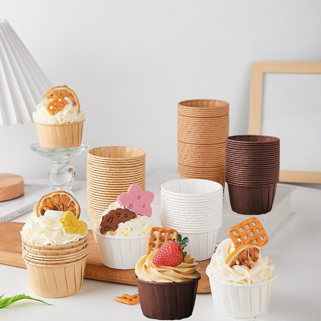 Cagogo 2Pcs Cupcake Baking Box, Disposable Lidless Cake Box Packaging, 50 Count Paper Cupcake Cups, Baking Paper Cake Box for Cupcakes and Muffins, Special Baking Resistance