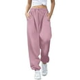 thumbnail image 6 of BLOCLOALO Dress Pants Casual Pants Wide Leg Elastic Waist Pants with Pockets Lightweight High Waisted Adjustable Loose Lounge Trousers Workout Pants Exercise Pants for Women Dress Pants Women Pink L, 6 of 9