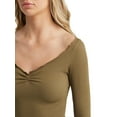 thumbnail image 4 of Women's Spring Fitted Crop Tops Long Sleeve V Neck Ribbed Knit Ruffle Slim T-shirt, 4 of 6