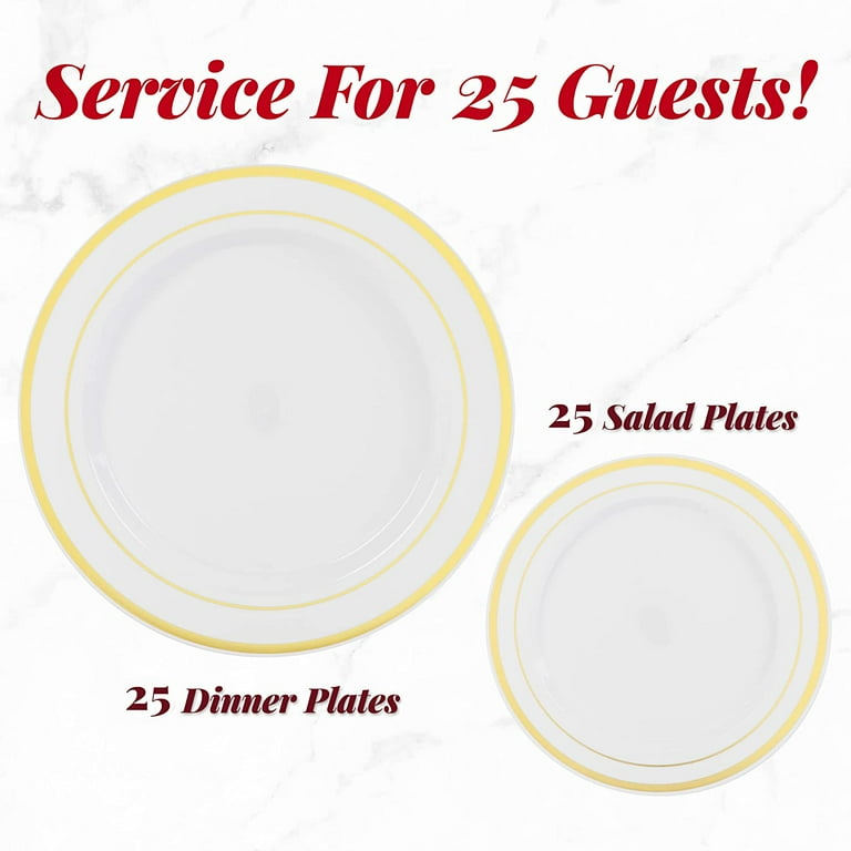 50 Piece 25 Guests Set Clear Plastic Disposable Dinner Plate Sets