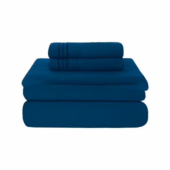 AUQ 800 Thread Count 100% Egyptian Extra Long Staple Cotton Sheet Set,4 Pc Set,Sateen Weave,Soft Luxury Bedding,Fits Upto 15" Inch Deep Pocket (Navy Blue Solid,Twin Size)
