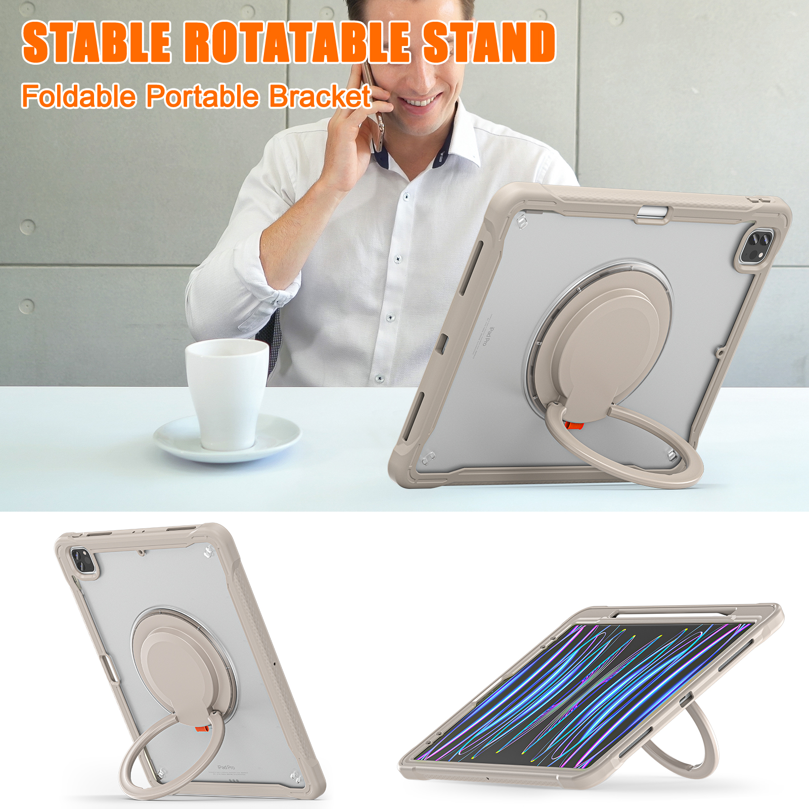 Allytecgroup Rugged Case for Apple iPad Air 13" M3 M2 2025 2024, with Pencil Holder Shoulder Strap Heavy Duty Shockproof Lightweight Rotating Multi Angle Kickstand Case Cover for iPad Air 13,Khaki