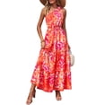 thumbnail image 1 of Vestido PRETTYGARDEN Maxi Floral con Nudo en un Hombro Naranja Rosa Talla L, 1 of 6