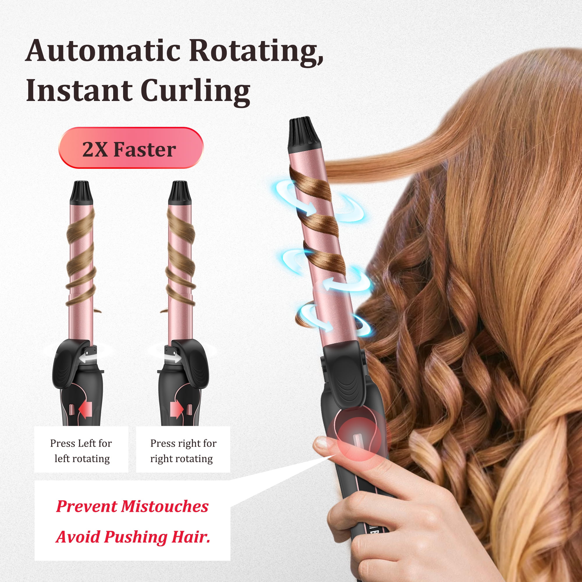 RACCOMB Automatic Rotating Curling Iron 1 inch, Fast Hair Styling, Dual Voltage, 12 Heat Setting for Lasting Beach Waves