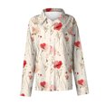 thumbnail image 3 of Women's Long-Sleeve Shirt Fashion Printed V-Neck Top Casual Loose Lightweight Collared Shirt, 3 of 4