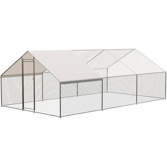 Large Walk-in Chicken Coop, Metal Poultry Run with Weatherproof UV-Resistant Cover, Heavy Duty Outdoor Chicken Cage for Hens, Ducks, Rabbits