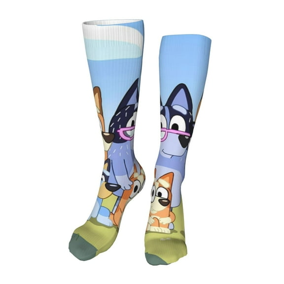 Lsque Bluey Print Women's Men's Novelty 20in Crew Socks Cotton Socks Knee High Socks for Walking,Running,Nurses,Pregnancy