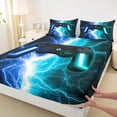 thumbnail image 5 of meiyoeat Neon Lightning Gaming Full Size Sheets for Boys Girls, Electric Gamer Bed Sheets, Blue Cyan, 4-Piece, 1 Flat Sheet, 1 Fitted Sheet and 2 Pillowcases, 5 of 6