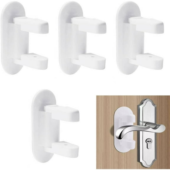 4 Pack Door Lever Safety Locks, Safety Door Handle Lock for Child, No Drill Self-Adhesive Door Handle Locks for Child-Proof & Pet-Proof for Bedroom Kitchen, White