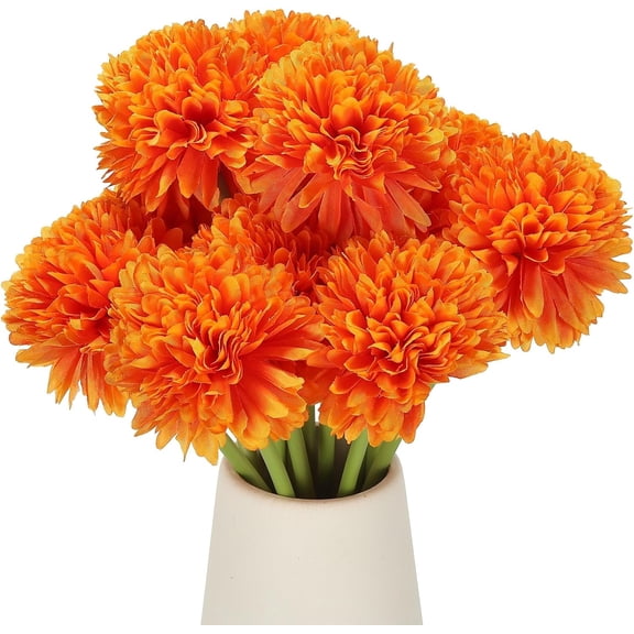 12 Pcs Artificial Chrysanthemums Fake Flowers, Faux Silk Artificial Flowers for Outdoors Indoor Wedding Table Centerpiece Home Decor, Orange