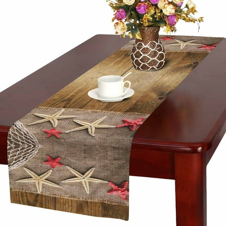 

SUNENAT Funny Sea Stars on Sackcloth on Wooden Background Table Runner Cotton Linen Cloth Placemat Home Decor for Home Kitchen Dining Wedding Party 16 x 72 Inches
